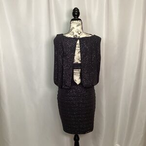 572. Xscape Black Glitter Backless Dress Size 12 EUC